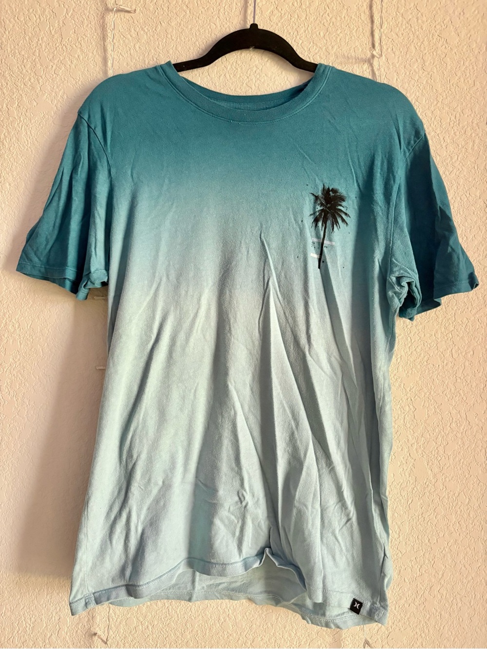 Hurley Men's Teal Ombre Palm Tree Crew Neck T-Shirt